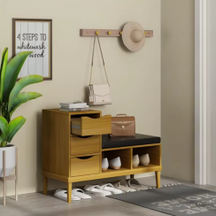 Modern Wooden Shoe Changing Stool Bench With Shoe Storage Cabinet